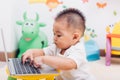 Child baby boy working using laptop computer Royalty Free Stock Photo