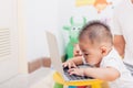 Child baby boy working using laptop computer Royalty Free Stock Photo