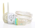 Child baby kid radio monitor device stack of diapers Royalty Free Stock Photo