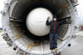 Child on background of intercontinental ballistic missile