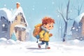 child with backpack after school, catching snow Royalty Free Stock Photo