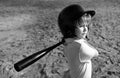 Child baseball player focused ready to bat. Kid holding a baseball bat. Royalty Free Stock Photo