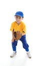 Child baseball softball player crouching with mitt Royalty Free Stock Photo
