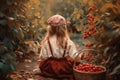 Child basket red berries. Generate Ai Royalty Free Stock Photo