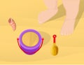 Child on beach. Baby legs in sandbox vector illustration.