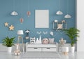 Child bedroom interior with frame mockup, 3D rendering Royalty Free Stock Photo