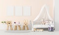 Child bedroom interior with frame mockup, 3D rendering Royalty Free Stock Photo