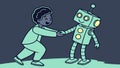 Child Befriending Robot, Future Tech and Human Connection, vector design Generative AI Royalty Free Stock Photo
