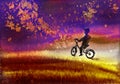 Child on bicycle at the edge of the milky way