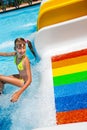 Child in bikini sliding water park