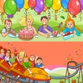 Child Birthday Cartoon Banner Set Royalty Free Stock Photo