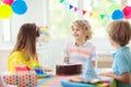 Child birthday party cake. Family with kids Royalty Free Stock Photo
