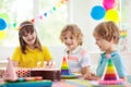 Child birthday party cake. Family with kids Royalty Free Stock Photo