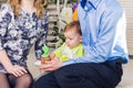 Child, birthday party and childhood concept - Little boy with a birthday cake Royalty Free Stock Photo