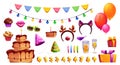 Child birthday party design elements set on white Royalty Free Stock Photo