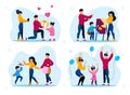 Child Birthday Party, Kids Hobbies Flat Vector Set Royalty Free Stock Photo