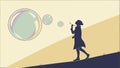 Child blowing bubbles, playful scene in vector illustration vector design Generative AI