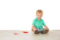 Child blowing soap bubbles in white background Royalty Free Stock Photo