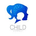 Child Blue Vector Logotype vector Silhouette profile human head. Concept logo for people, children, autism, kids