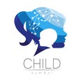 Child Blue Vector Logotype vector Silhouette profile human head. Concept logo for people, children, autism, kids Royalty Free Stock Photo