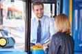 Child Boarding Bus And Using Pass Royalty Free Stock Photo