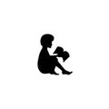 Child with book. Black silhouette Isolated on white. Flat design