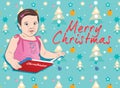 Child with book wish merry Christmas