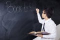 Child with book writing text Back to School Royalty Free Stock Photo