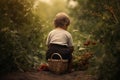 Child boy basket berries. Generate Ai Royalty Free Stock Photo