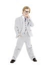Child Boy in Glasses, Boy in Vested Suit Full Length Portrait