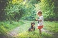 Child boy with his best friend dog Royalty Free Stock Photo