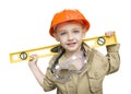 Child Boy with Level Playing Handyman Outside Isolated