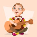 Child boy musician, singer with guitar