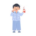 Child boy in pajamas brushing teeth flat vector illustration isolated. Royalty Free Stock Photo