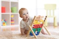 Child boy playing with abacus Royalty Free Stock Photo