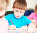 Child boy studying writing