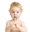 Child brushing teeth isolated on white Royalty Free Stock Photo