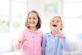 Child brushing teeth. Kids with toothpaste, brush Royalty Free Stock Photo