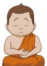 Child Buddha meditating in lotus posture and closed eyes, Vector illustration