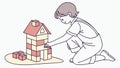Child building a block house, creative play and early development, vector design Generative AI Royalty Free Stock Photo