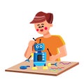 Child Building Or Repairing Mechanic Robot Vector