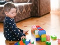 A child builds a figure from a multi-colored constructor
