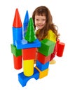Child built a castle from color cubes Royalty Free Stock Photo