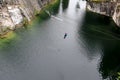 Child bungee jumping in Ruskeala marble canyon Royalty Free Stock Photo