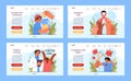 Child cancer web banner or landing page set. Little kid getting