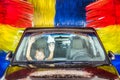 Child in car at carwash Royalty Free Stock Photo