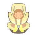 Happy little girl sitting in baby car seat Royalty Free Stock Photo