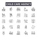 Child care agency line icons, signs, vector set, outline illustration concept