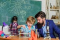 Child care and development. Critical thinking and problem solving. Science club afterschool program. Experience and Royalty Free Stock Photo