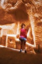 Child at CarriÃÂ¨res de LumiÃÂ¨res, an audiovisual show performed in an old limestone mine, near Baux-de-Provence.